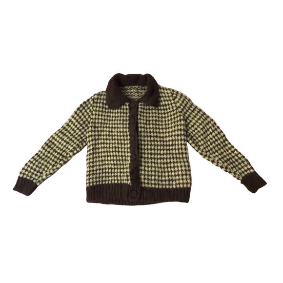 Handmade Other - Vintage hand knit child’s cardigan houndstooth sweater